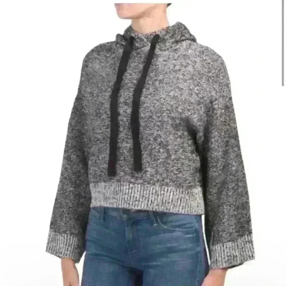 Ruby Moon Size Small Cropped Pullover Hooded Sweater Neutral Brown Knit Boxy - Picture 8 of 8